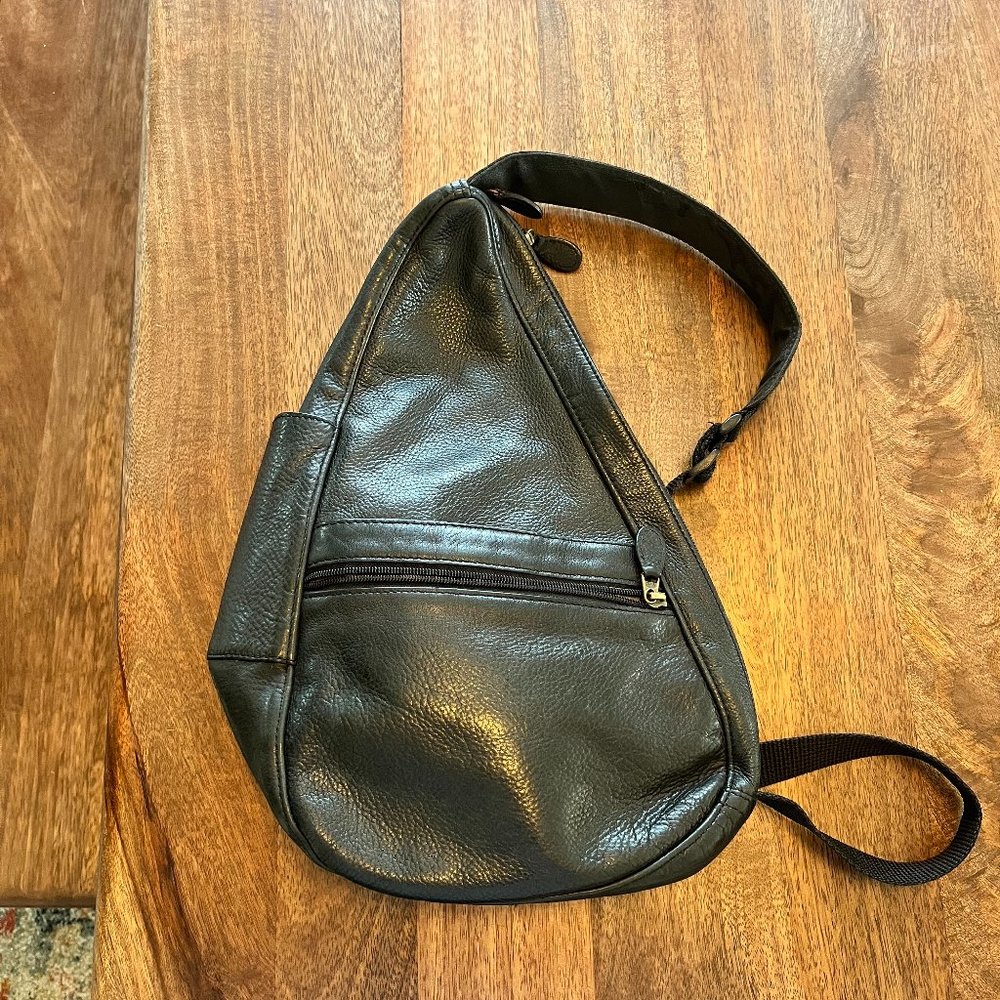 Vintage LL Bean Black Leather Ameribag Healthy Back Sling Bag